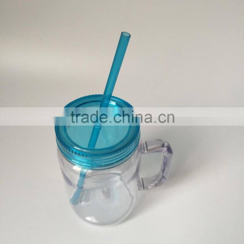 Acrylic mason Jar Mugs with lid and straw
