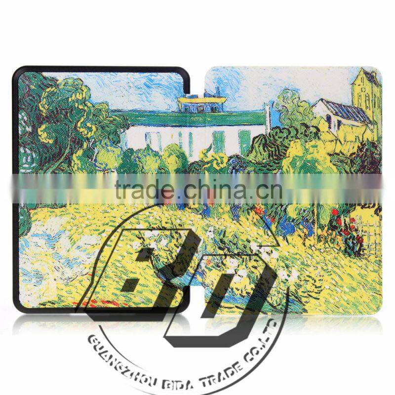 Fashionable Popular Painting Gallery Mutipatterns cover case For new kindle 2014/kindle6/kindle touch tablet case