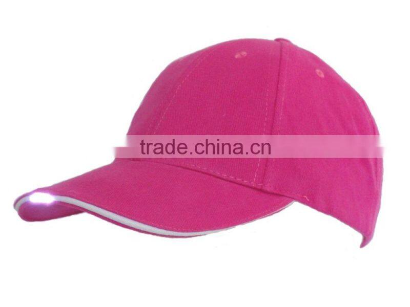 Hot sale 6 panel embroidery fishing baseball cap with led light