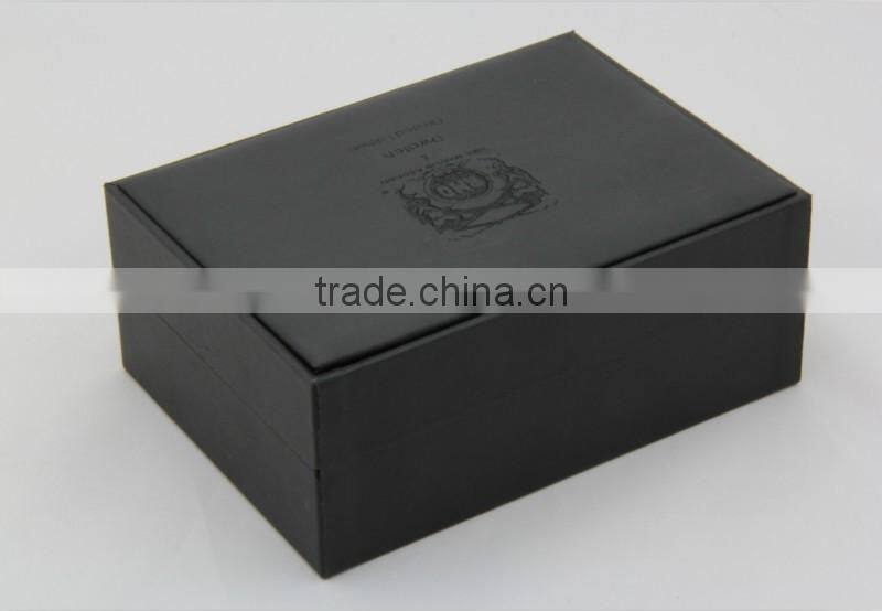 Custom made black leather gift packaging box with embossing Logo , Accept OEM / ODM order