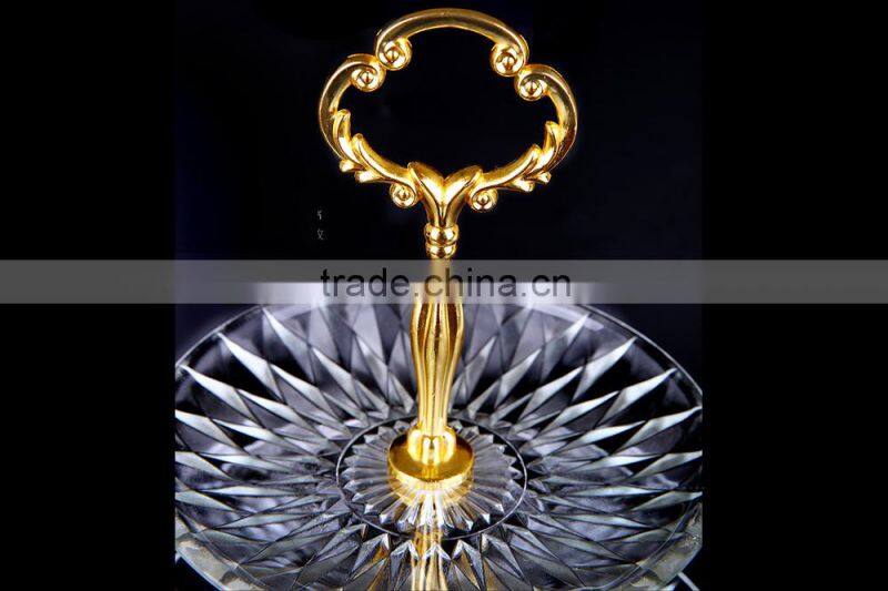 3pcs/set clear glass dinner plate set with golden metal stand