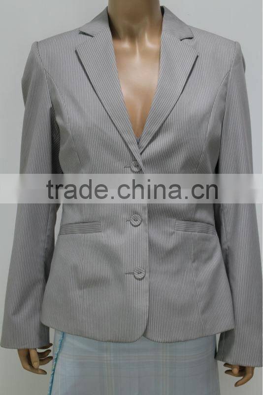 2014 Spring Jacket Women Garment Long-Sleeve Turn-Down Collar Striped Light Grey Formal Jacket And Vest 2 Piece Set