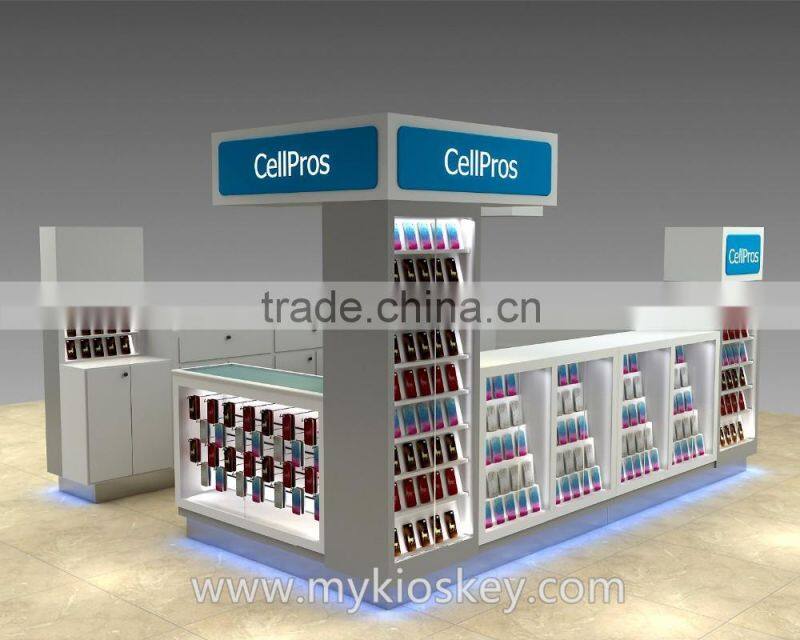 Square shape mall phone cases kiosk, cell phone cases display kiosk, cell phone accessories kiosk for sale