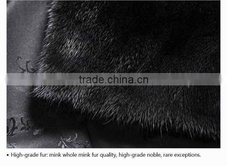 2015 new design custom black mink fur coat with white spot coat
