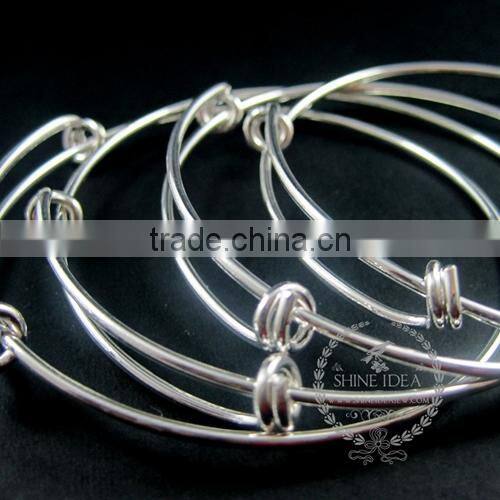 73mm diameter brass silver plated simple adjustable wiring bracelet for beading 1900049