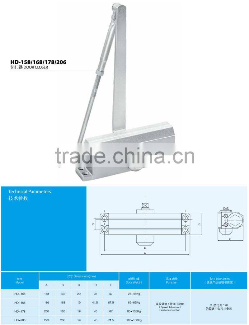 HD 206 fireproof door closer back check door closer