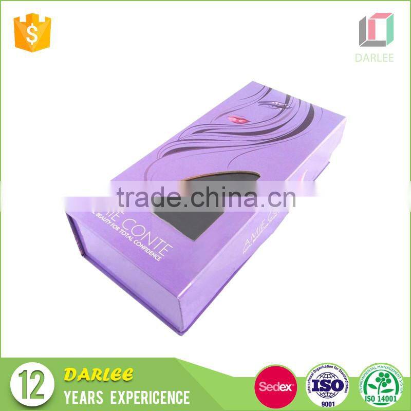 High quality book shape hard paper clear window magnet luxury hair packaging