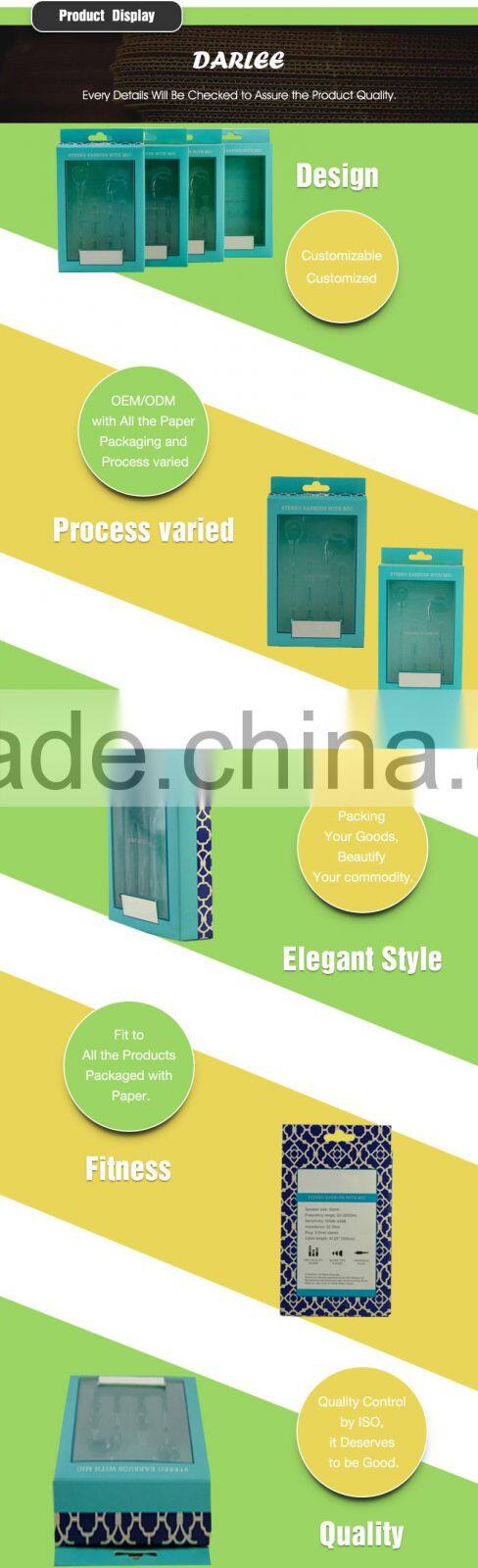 earbud earphone paper packaging box with clear window