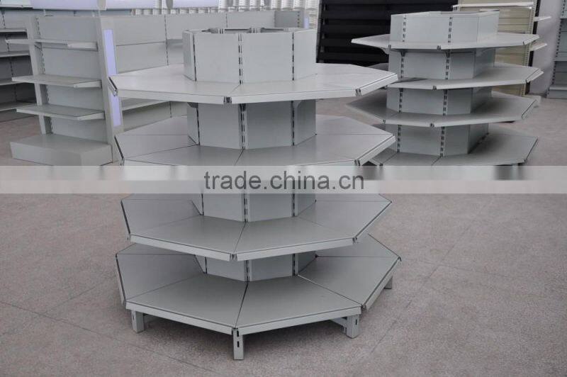 supermarket shelf with wire mesh sheet on both sides