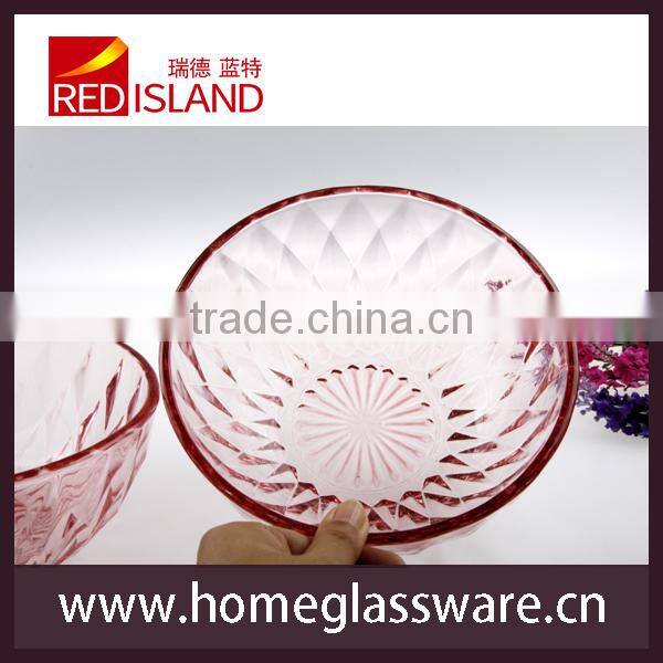 5" to 9" vintage diamond pattern glass salad bowl with beautiful pink