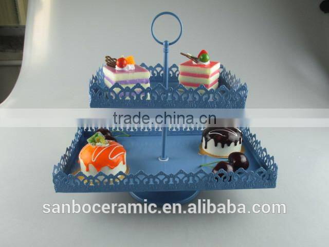 Rectangle shape, 2 tier cup cake stand, metal cake plate color box packing for wedding