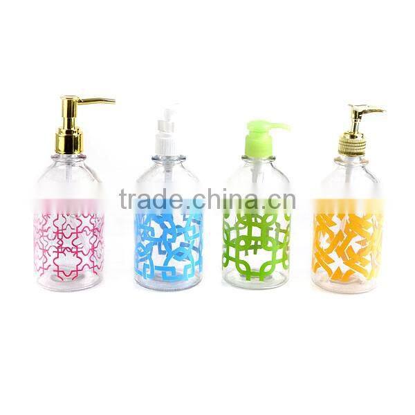 glass bathroom storage bottle with decal