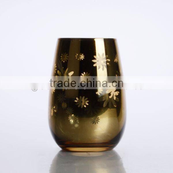 new design electroplating golden color glass tumbler stemless wine glass