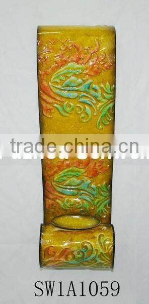 Floral embossed iron candle holder