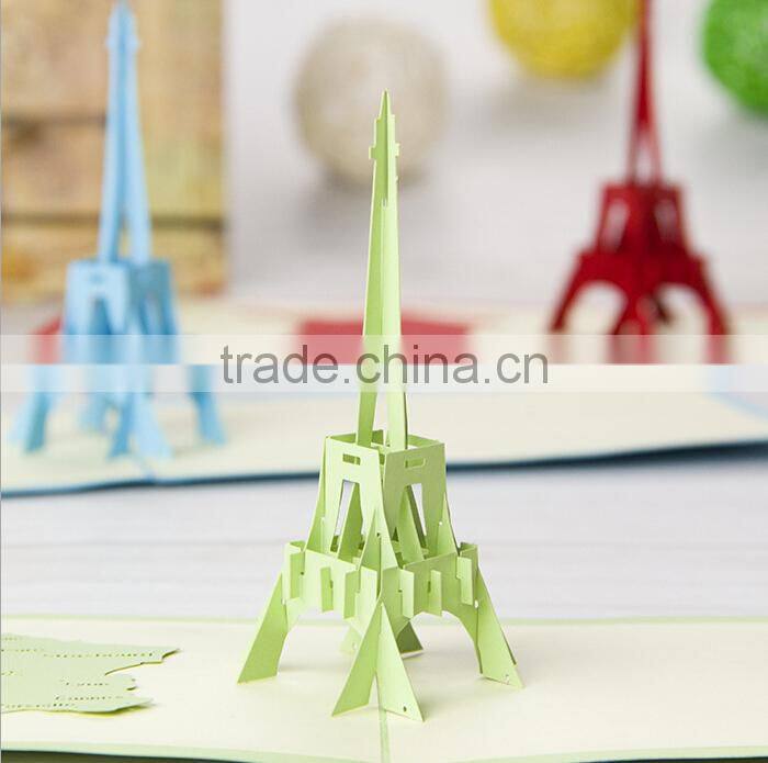 Creative 3D Greeting Card Custom Eiffel Tower Greeting Cards Printing Handmade Postcard