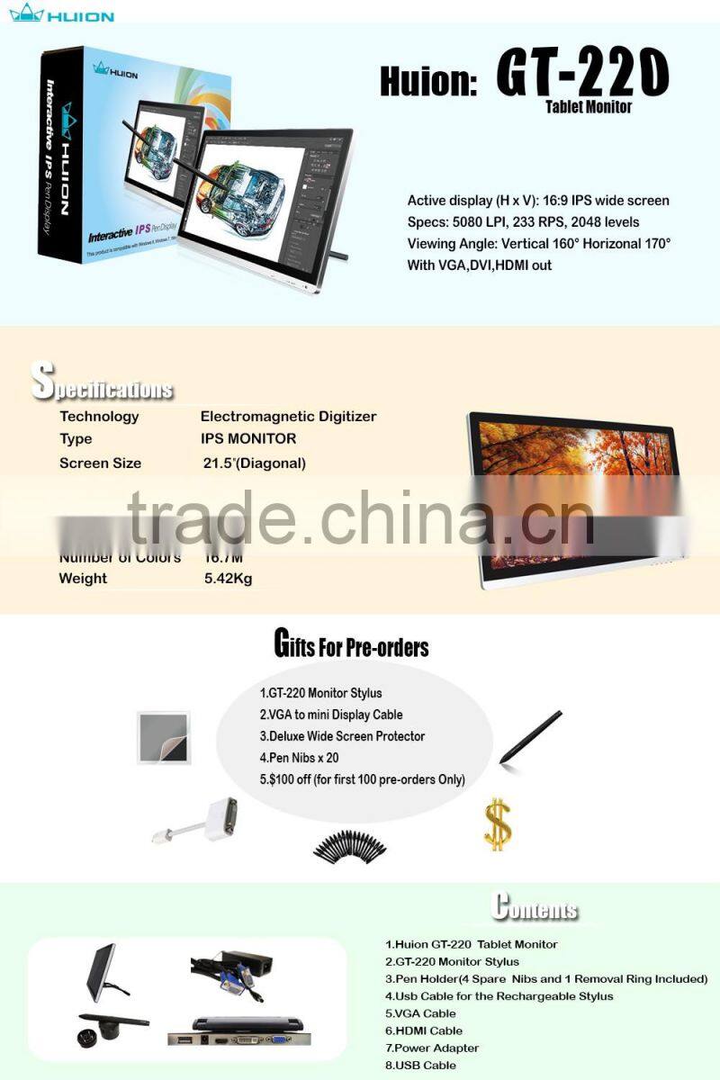 Huion GT-220 interactive lcd graphic pen display drawing tabket