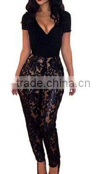 Sexy elegant deep V neck sleeveless red short rompers womens jumpsuit