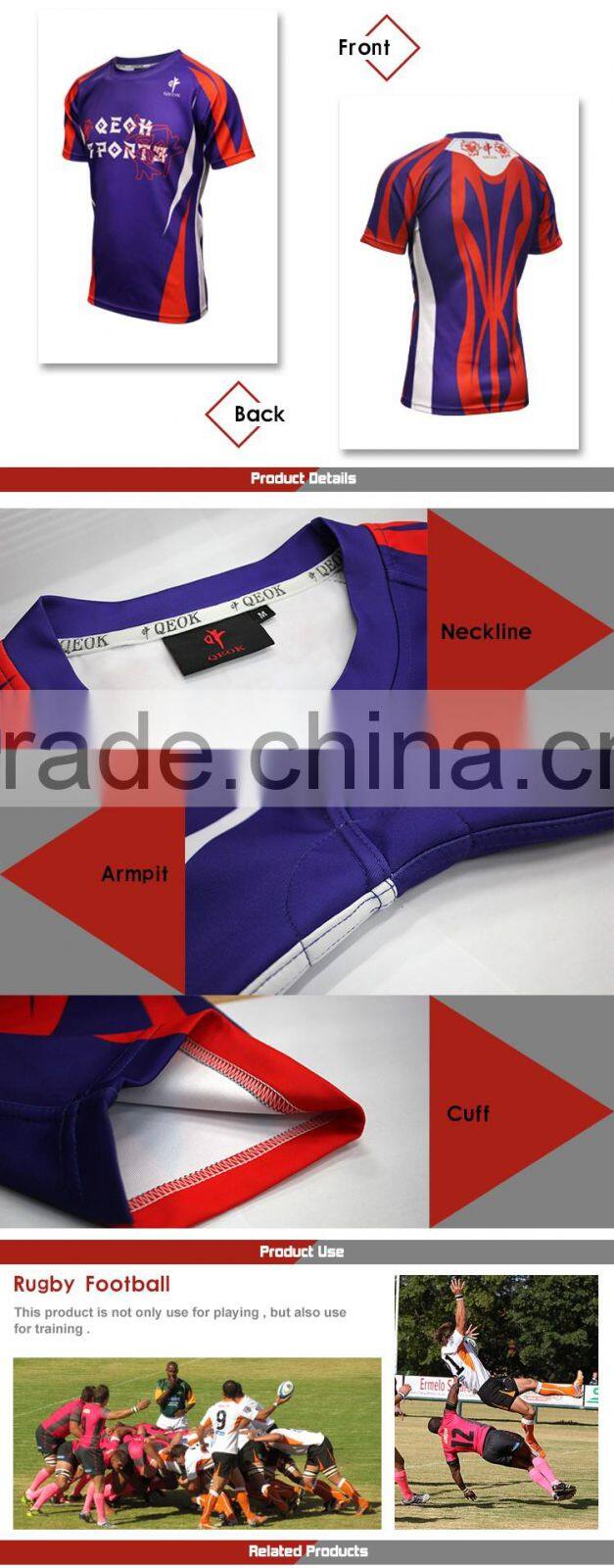 Navy Blue / Red Rugby jersey custom made sublimation rugby football shirt