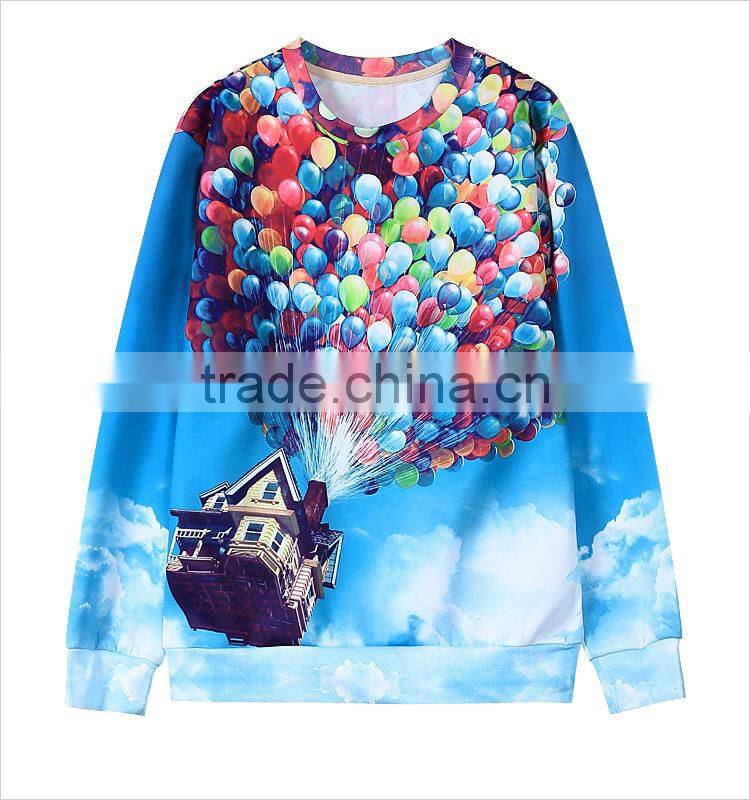 Full digital sublimation printing 3D sweatshirt without hood for women