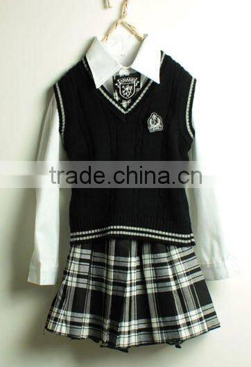 school uniform white shirt with black vest , high quality unisex school uniform