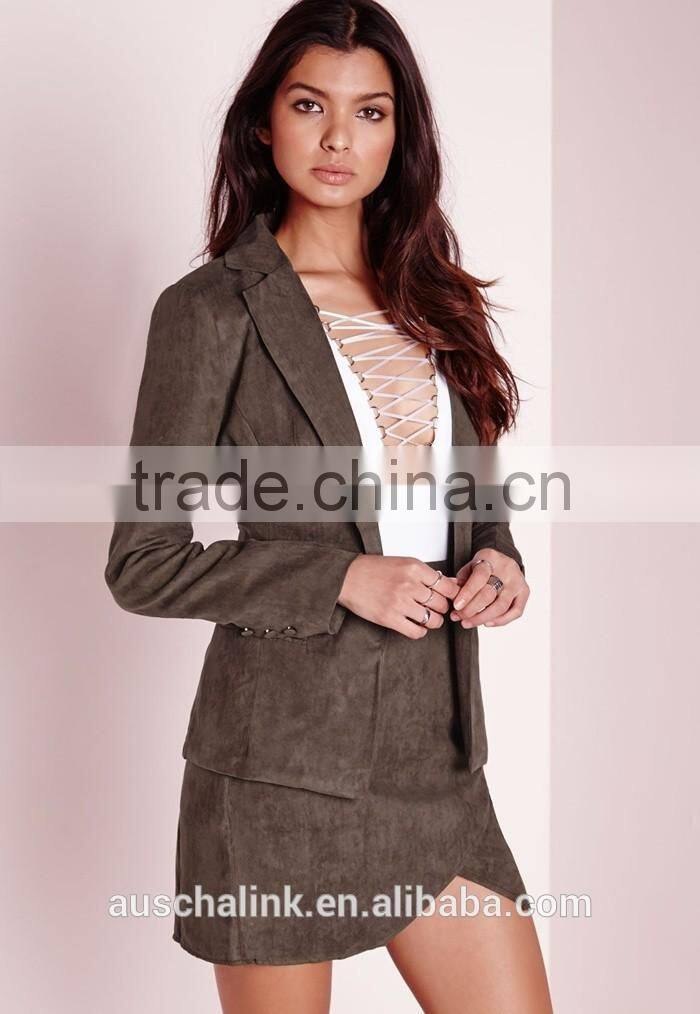 new arrival lady khaki faux suede office uniform blazer