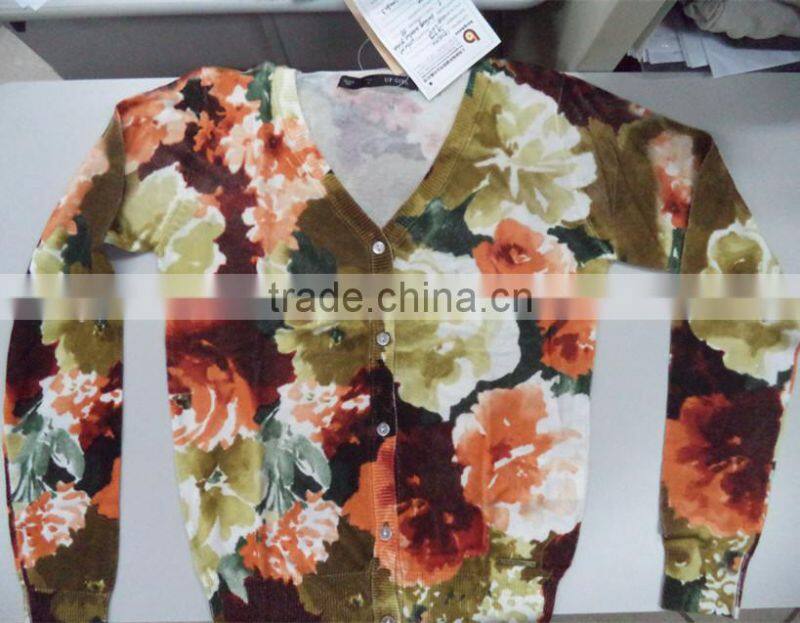 Women's V-neck no hand feeling reactive printing cardigan sweater