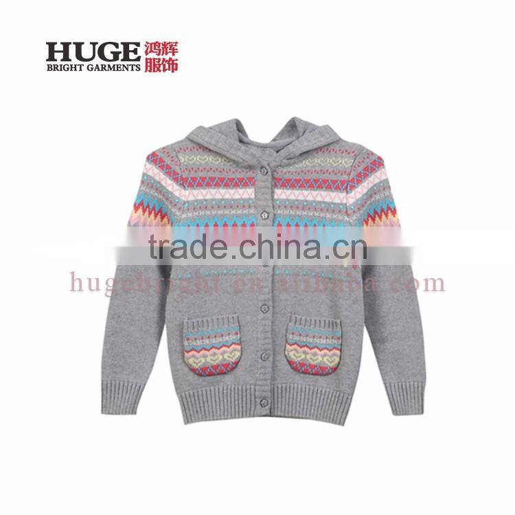 Hooded Long Sleeve 100% Cotton Knitting Girls Sweaters Collection