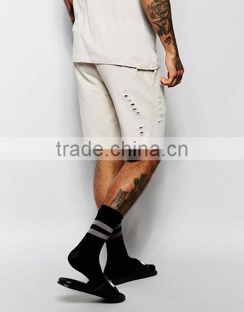 Men plain distressed sweat shorts wholesale, fitness training gym shorts OEM