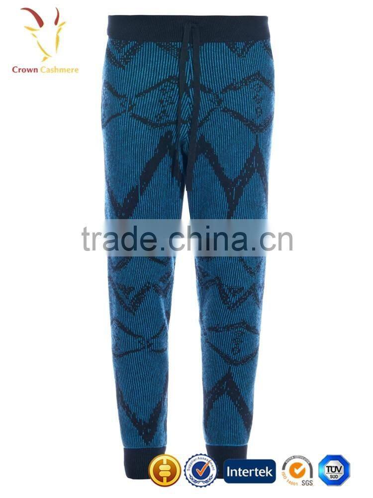Men winter wool knit intarsia pants