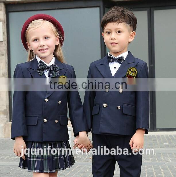 High end plain nice design Logo plate school uniforms for kindergarten wholesale