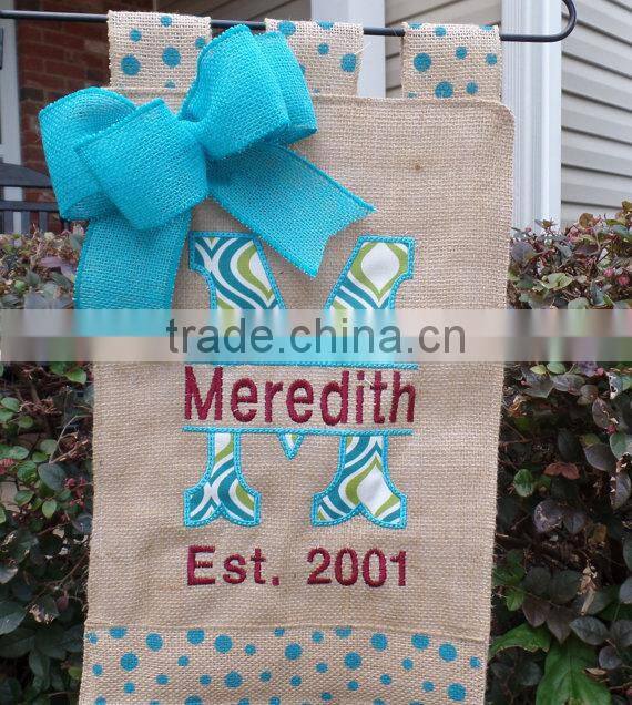 Personalized Embroidered Burlap Garden Flag