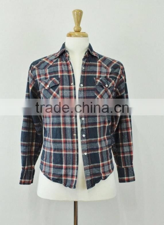 Li Dong Blue Plaid Western Button Front Long Sleeve Shirt Mens