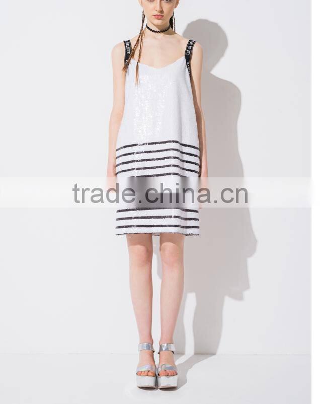 Women Sexy White Stripes Dress Bodycon Dress Mini Striped Cami Slip Dress