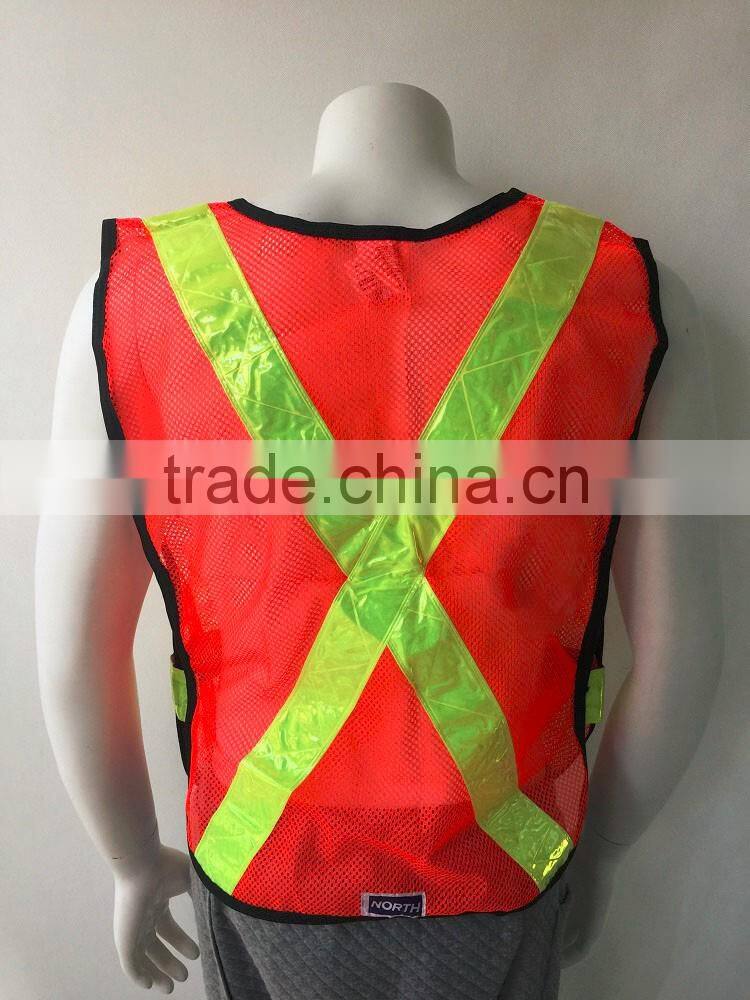 Hi viz orange mesh PVC reflective tape roadway safety vest for Canada