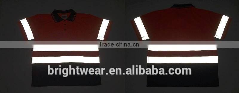 Hot sale mens fluorescent hi vis protective reflective custom 3M tape safety polo shirt