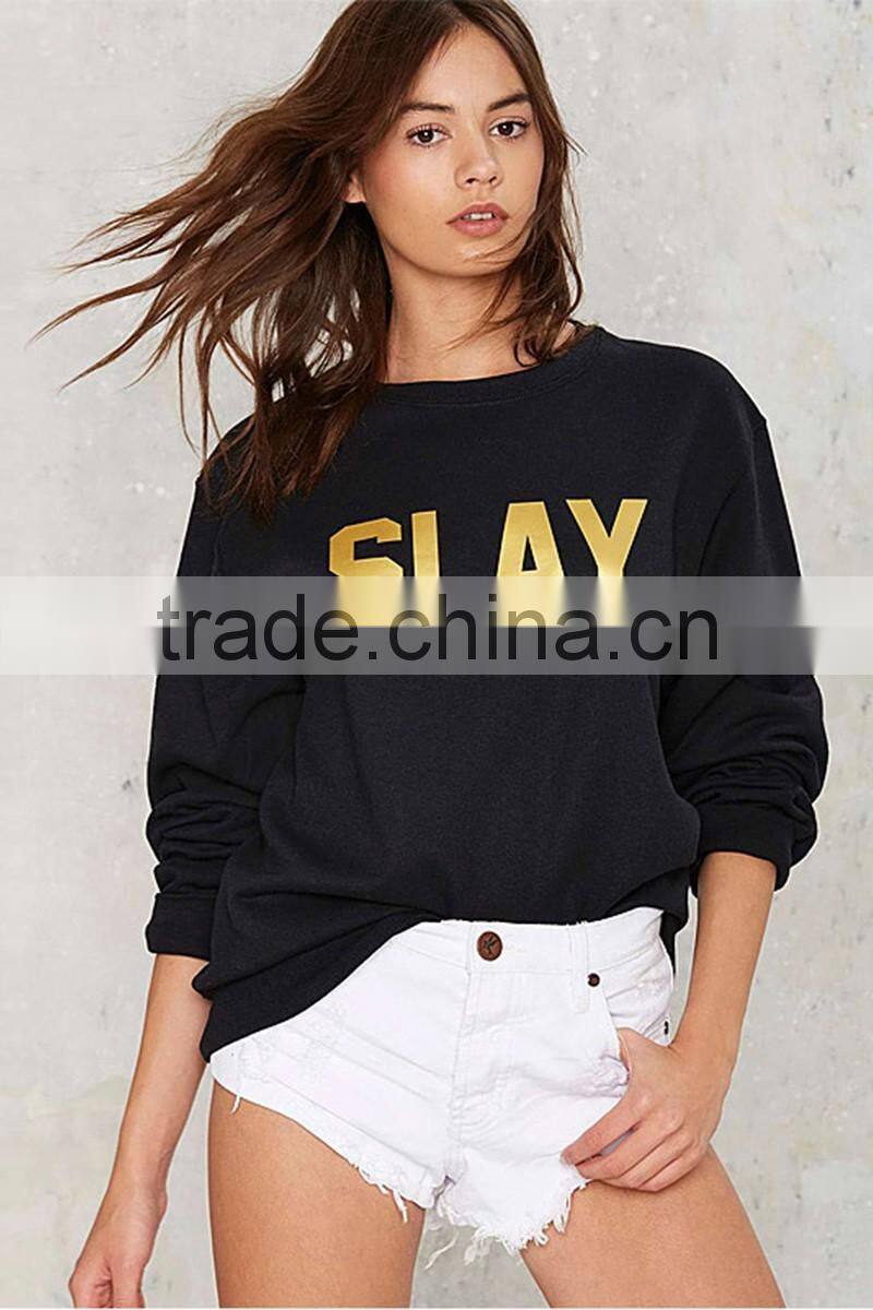 Women's 100% cotton gold foil sreetwear casual sweatshirt