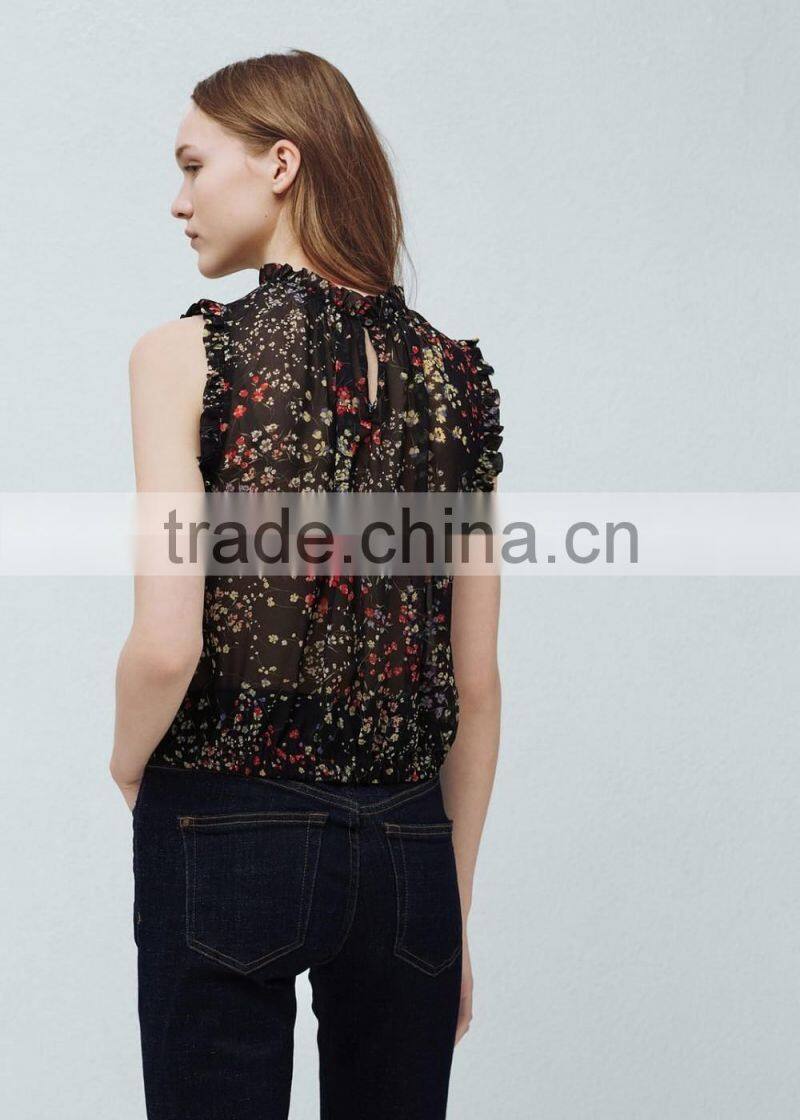 Ladies sleeveless thin dotted chiffon shirt tops design