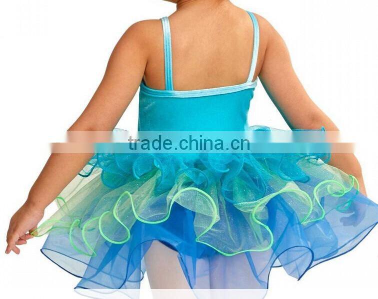 2017 hot !-baby blue spandex leotard attached pancake tutu -blue glitter tulle kids perforance dress
