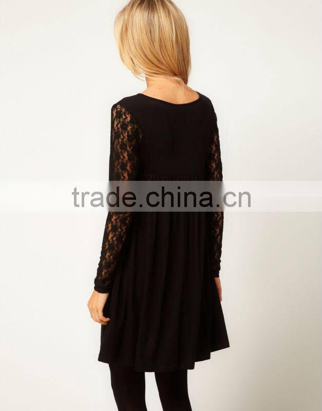 Swing Dress With Lace Sleeves