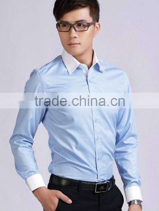 Slim blue light color long sleeve small collar cotton men shirts