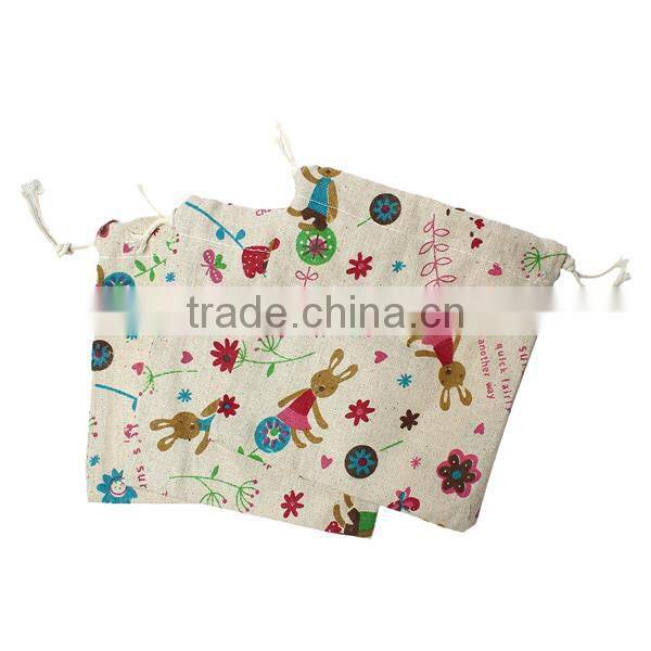 Cotton & Linen Cloth Jewelry Bags Drawstring Rectangle Multicolor Flower Pattern 16cm x 14.5cm