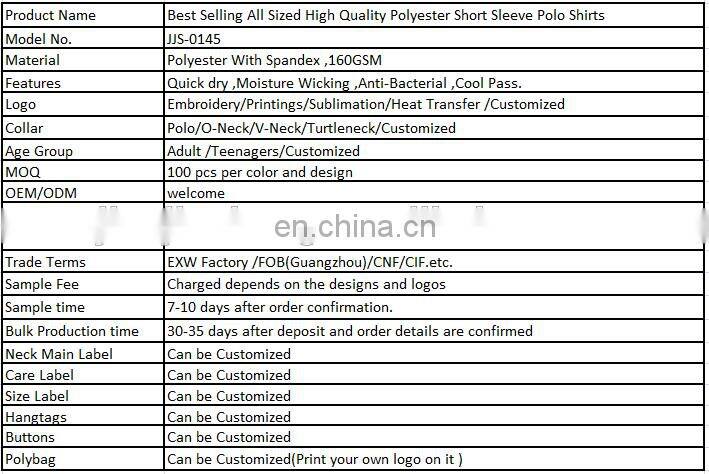 Best Selling All Sized High Quality Polyester Short Sleeve Polo Shirts