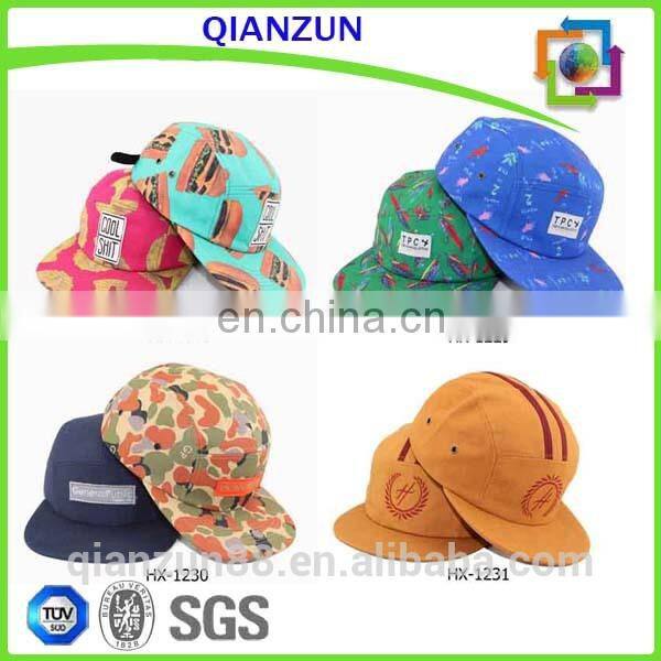 Leather Back Strap Print Pattern Hat Custom Logo 5 Panel Hat Wholesale