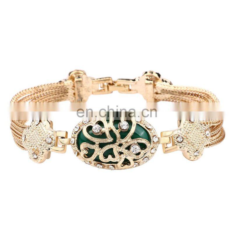 Retro Style Bracelet Multi Alloy Line Hollow Bracelet Colorful stone Bracelet Silver