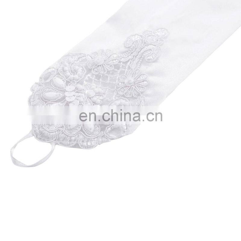 Grace Karin Womens 19" Lace Embellished Pleated Black And White color Fingerless Gloves Bridal Wedding Gloves CL010471