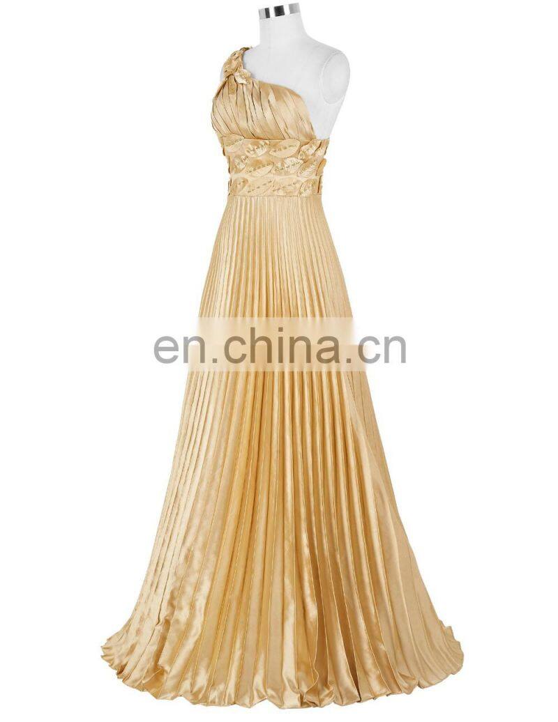Grace Karin Long Gold Evening Dresses Special Occasion Women Pleat Satin Evening Gowns One Shoulder Prom Party Dress CL6033