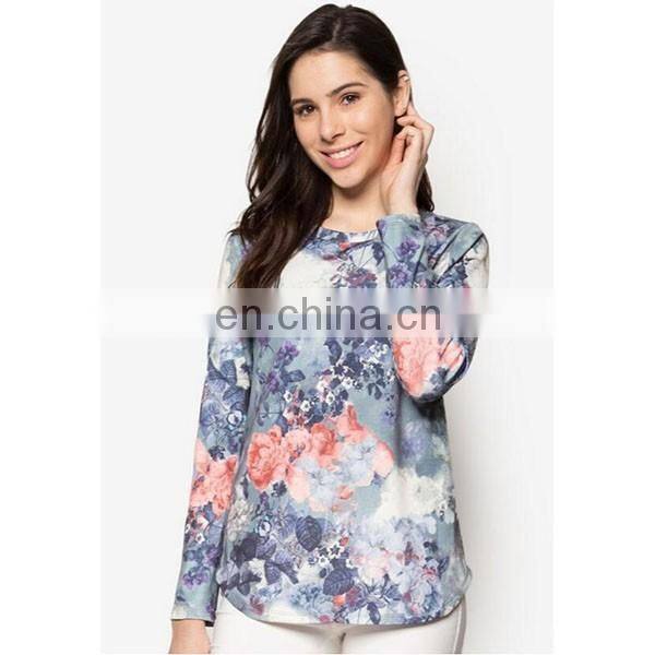 Latest crew neck sweatshirt and tops for women long sleeve muslim blouse