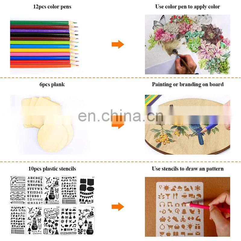 110pcs LCD Display Digital Wood Burner Pyrography Kit Soldering Iron Set