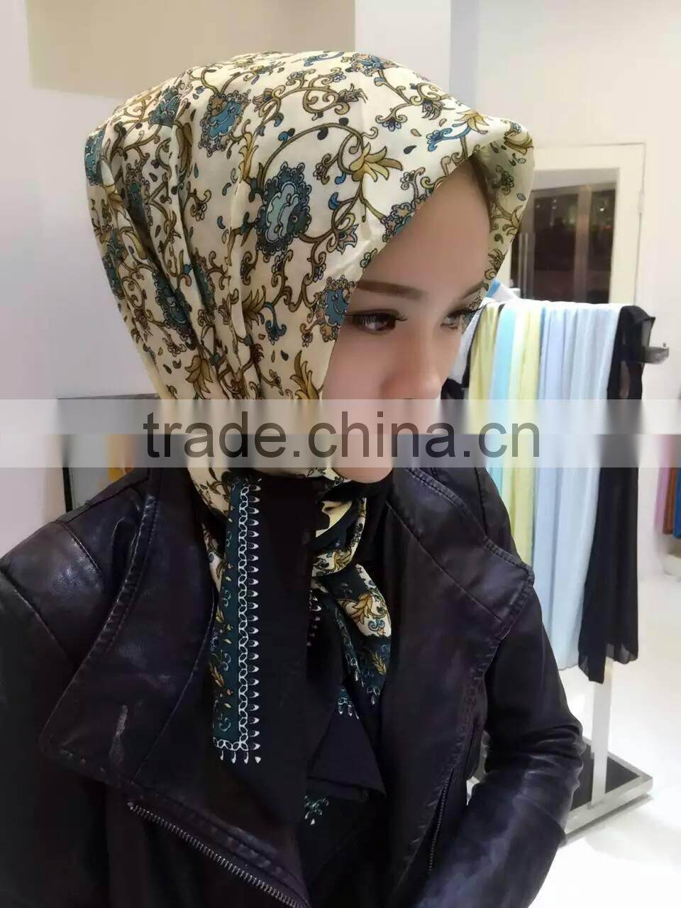 latest design fashion muslim square silk hijab 110*110cm (Very beautiful,not slide)