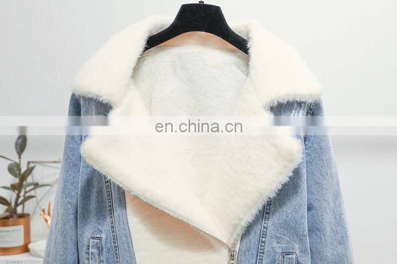 New style factory sherpa women fashion winter jacket berber Fleece Fancy denim ladies motorcycle jacket